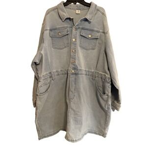 NWT Terra & Sky Heavy Light‎ Stone Washed Denim Dress Size 3X Long Sleeve